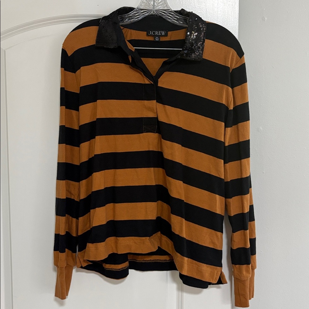 J.Crew Black and Orange Striped Polo